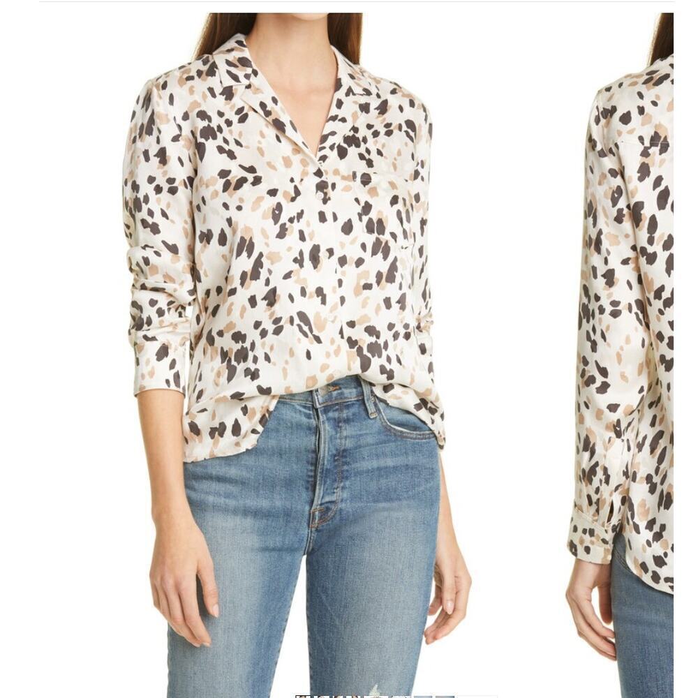 Rails Rebel Abstract Animal Print Silk Blouse Workwear Minimalist Luxe Sz L